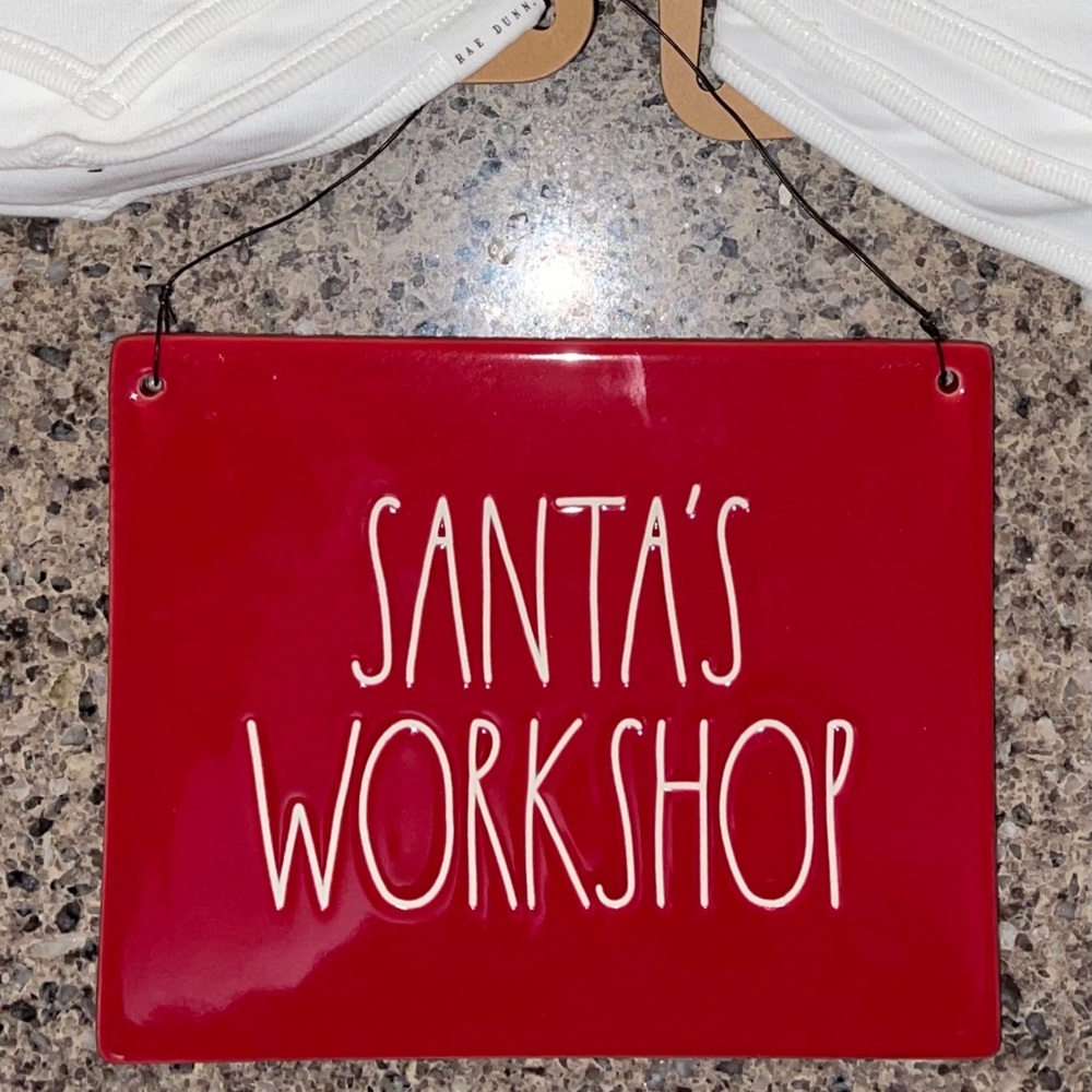 Rae Dunn Christmas Santa’s Workshop Sign Plaque